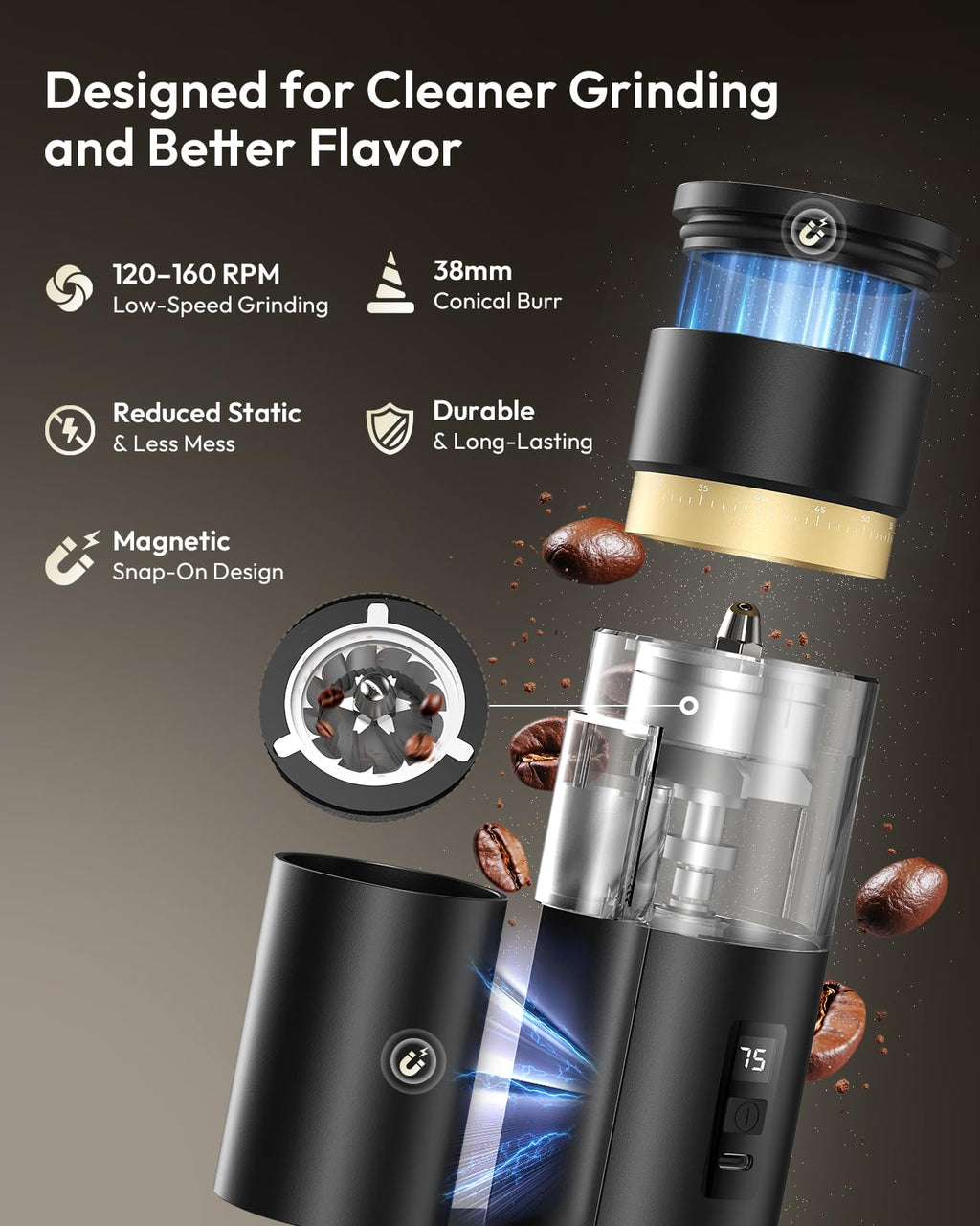 Rechargeable Single-Dose Burr Coffee Grinder D6369