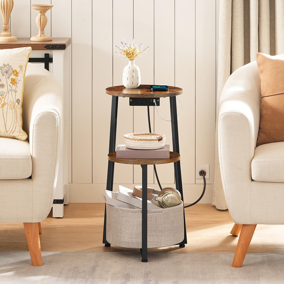 Round Side Table with Charging Station S852964