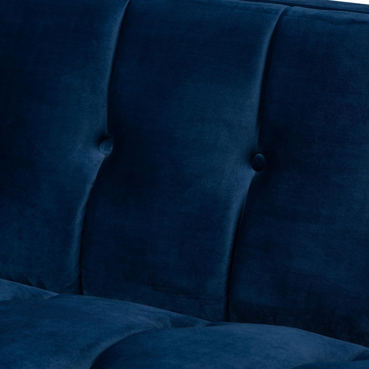Navy Blue Velvet Button Tufted Gold Sofa I68930