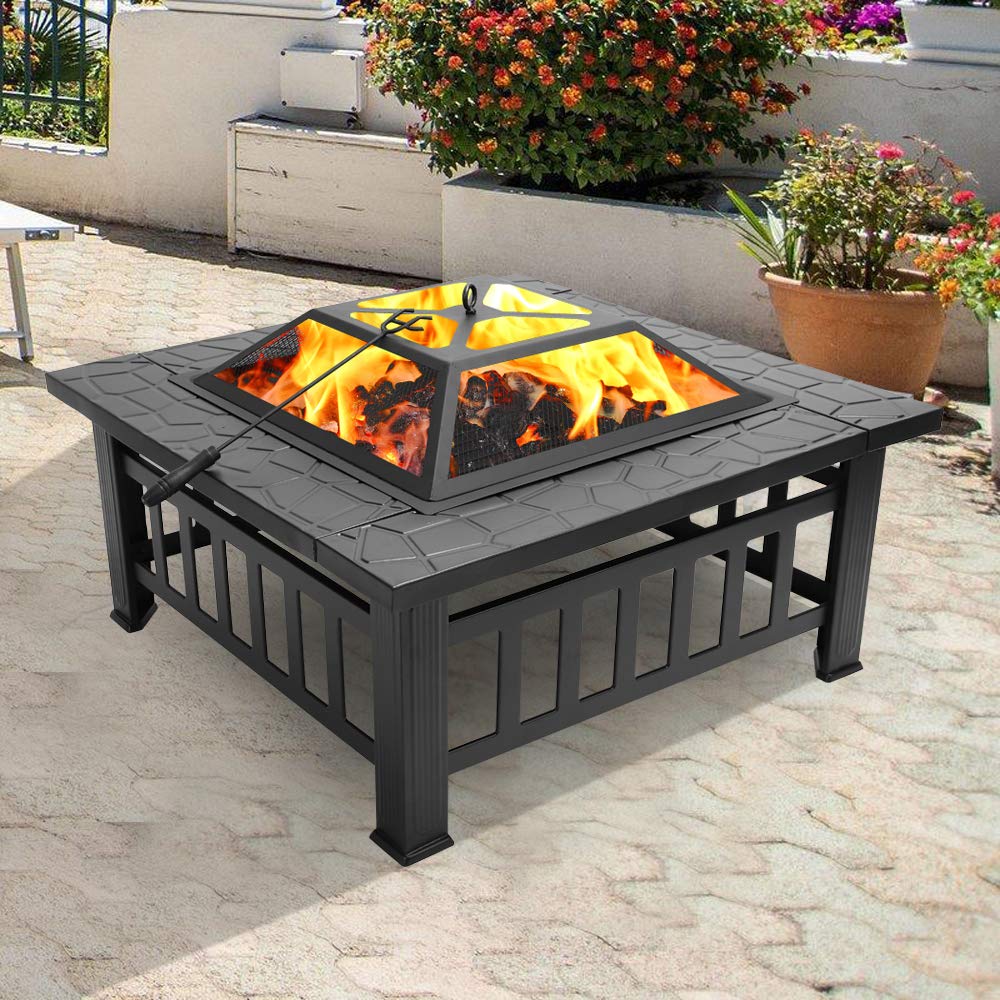 32in Outdoor Metal Wood Burning Fire Pit with Spark Screen F3208