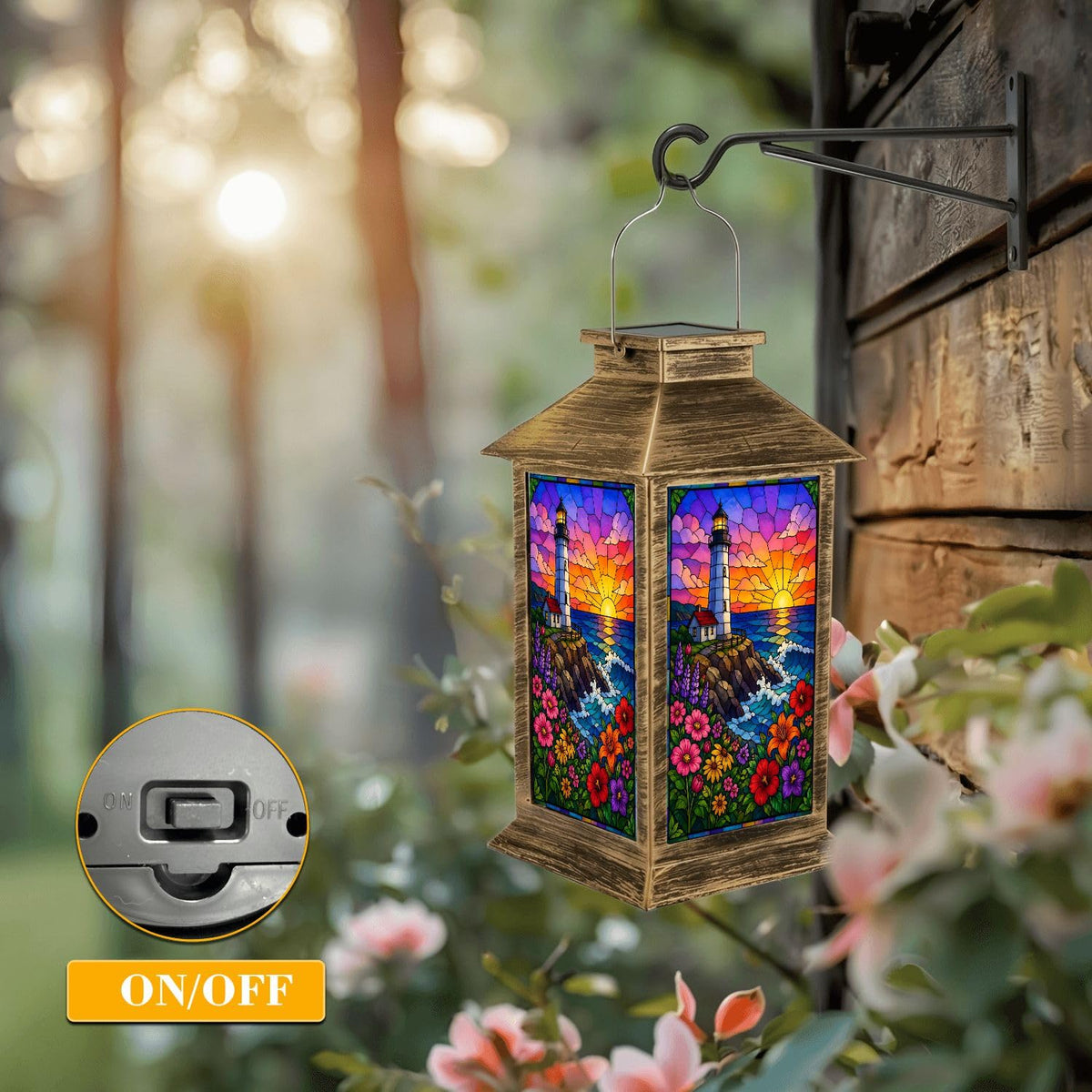 Waterproof Stained Glass Solar Lantern P8269
