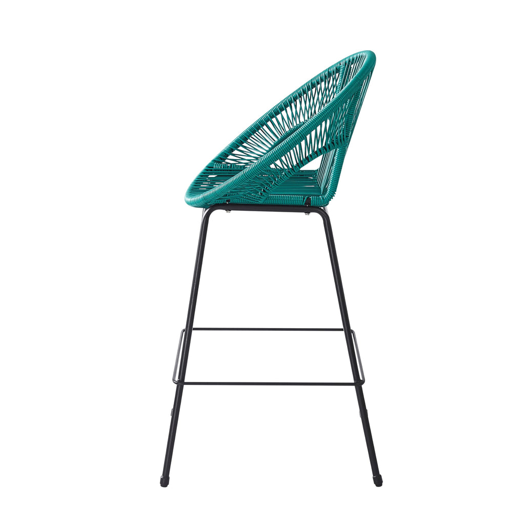 Teal Faux Wicker Outdoor Bar Stool Set of 2 D363003