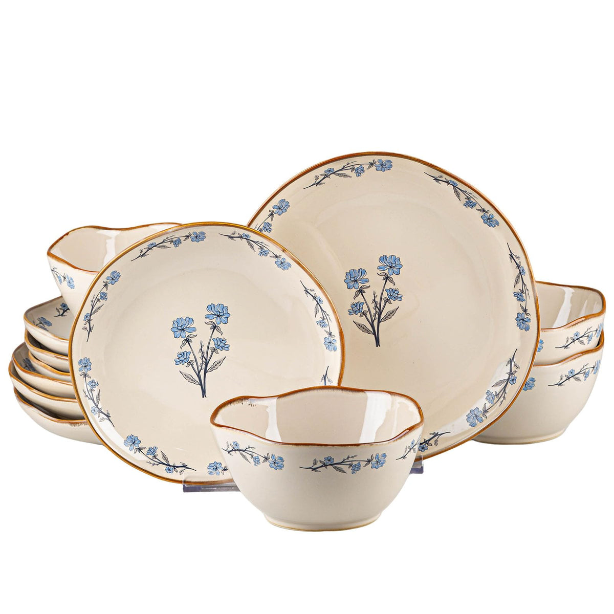 12 Piece Vintage Blue Floral Ceramic Dinnerware Set L329510