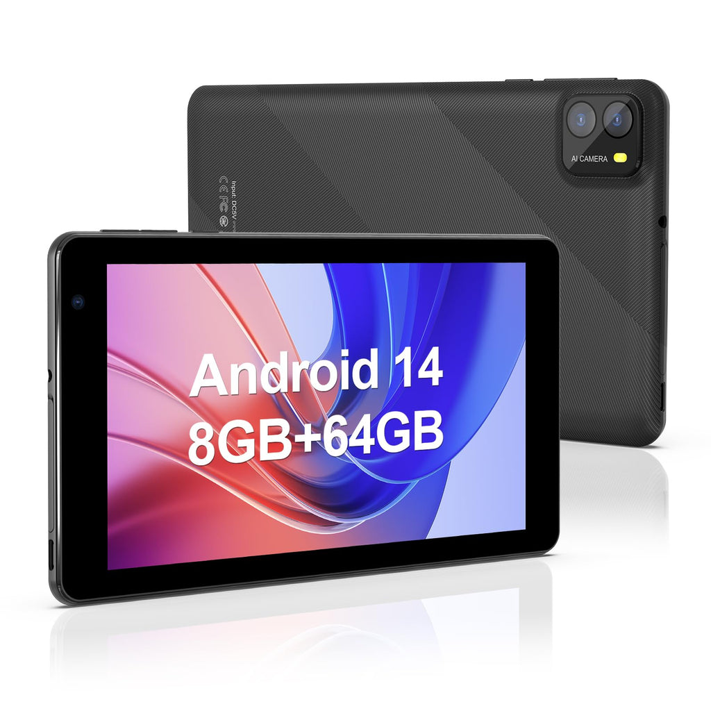 7 Inch Android 14 Tablet 8GB RAM 64GB ROM Black F9406