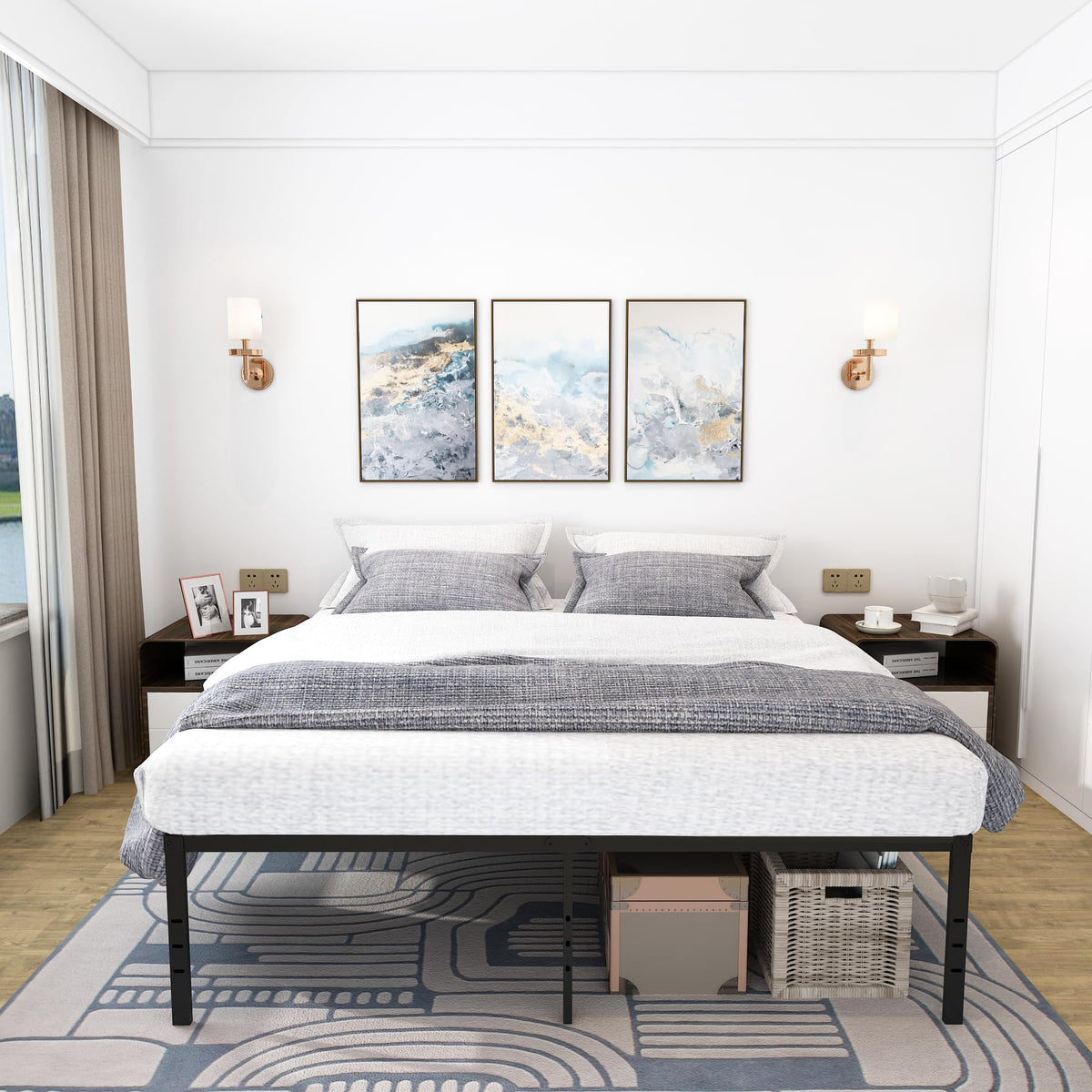 Queen Size 18 Inch Metal Platform Bed Frame B2709