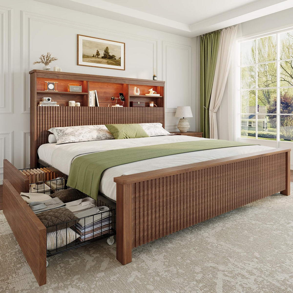 Queen Size Bed Frame with 4 Storage Drawers D9154