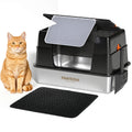 XL Stainless Steel Enclosed Cat Litter Box with Flip-Up Lid D7372