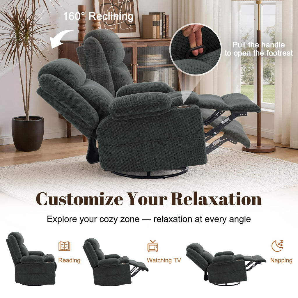 Gray Swivel Rocker Recliner with Massage & Heat Y7639