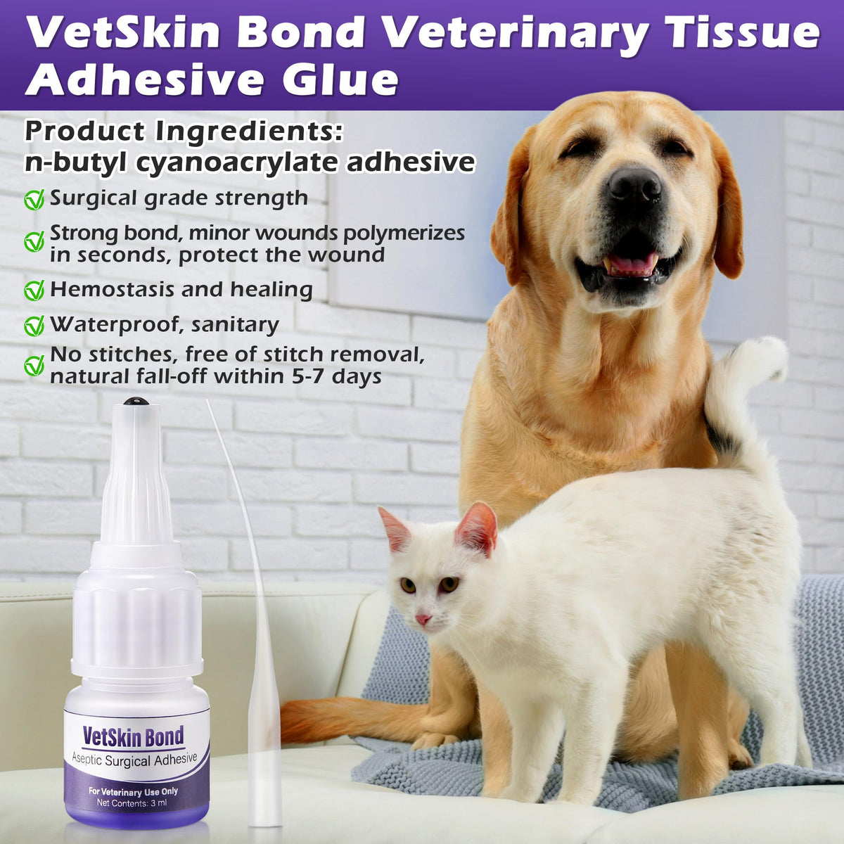 3ml Veterinary Surgical Skin Glue with 10 Applicators B685