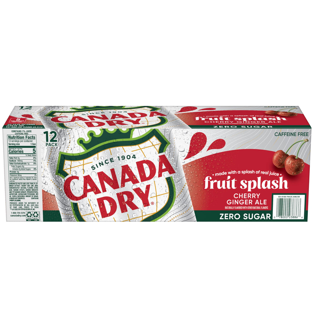 Zero Sugar Cherry Ginger Ale Soda, 12 fl. oz. Cans, 12 Pack J23639
