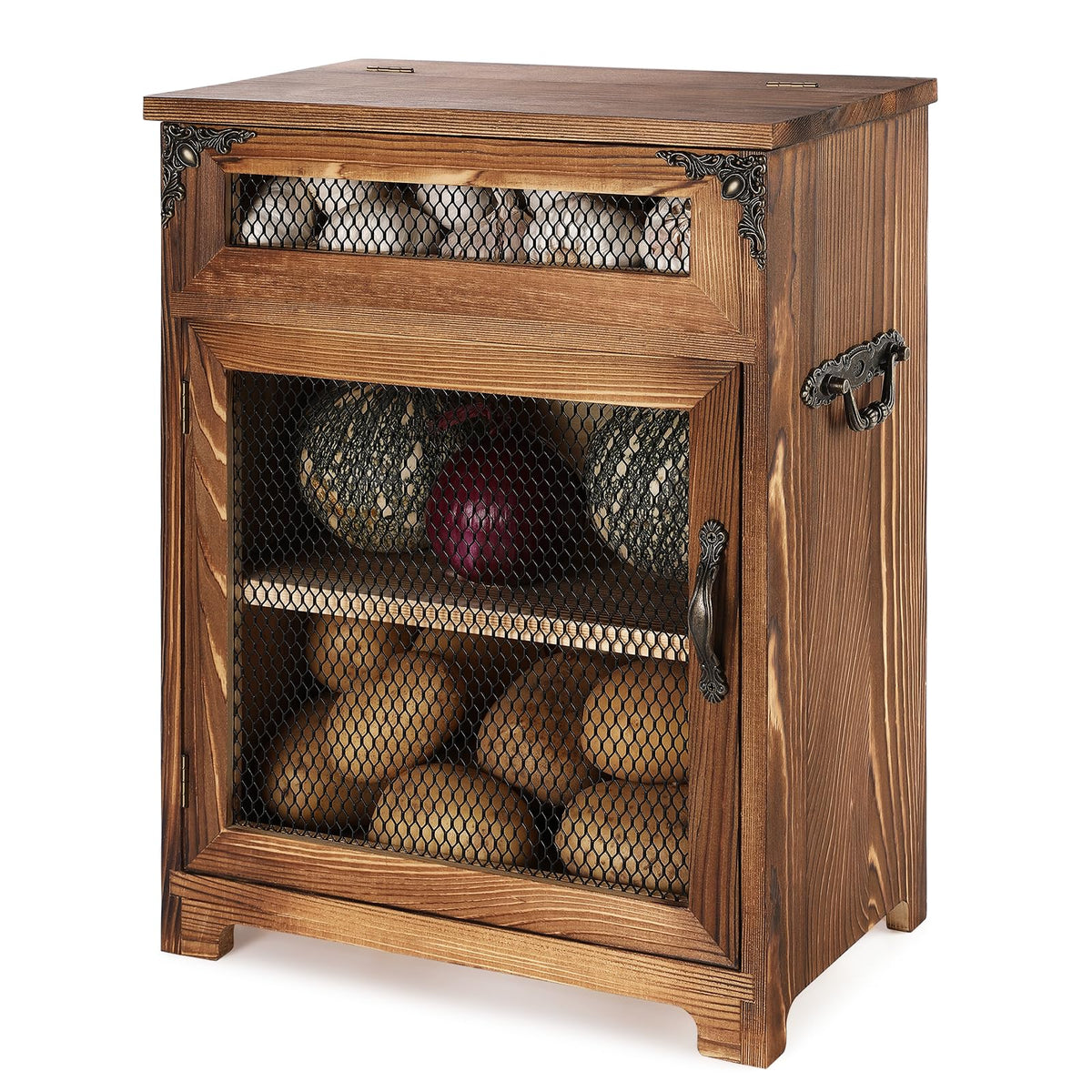 Potato and Onion Storage Bin Wooden Storage Box J7781