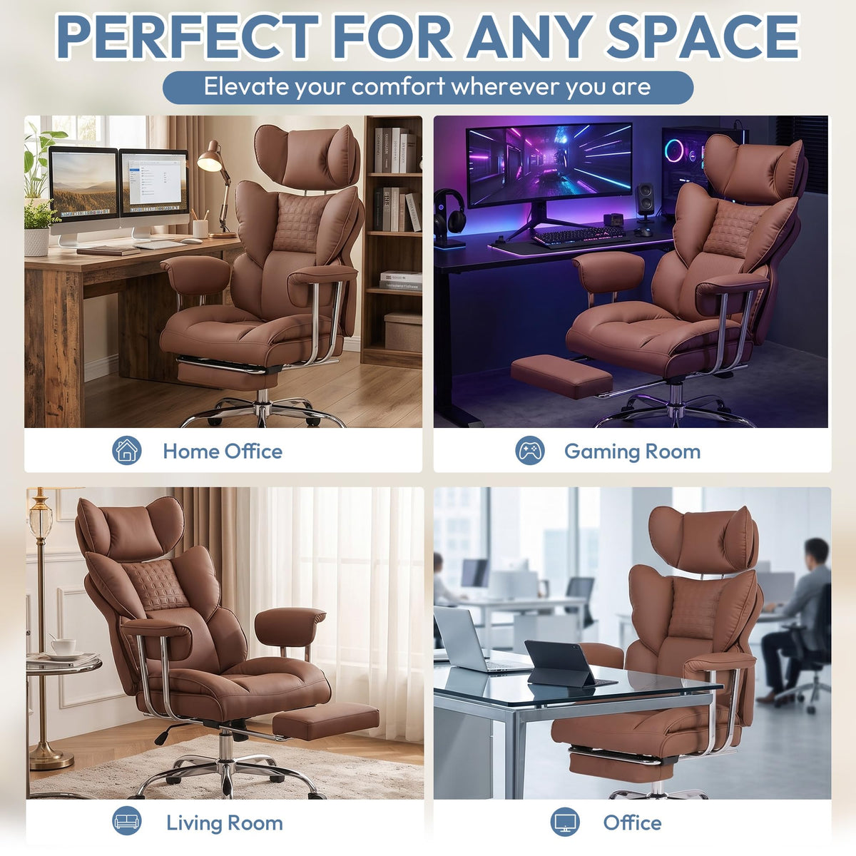 Brown Ergonomic Executive Office Chair with Footrest R16031
