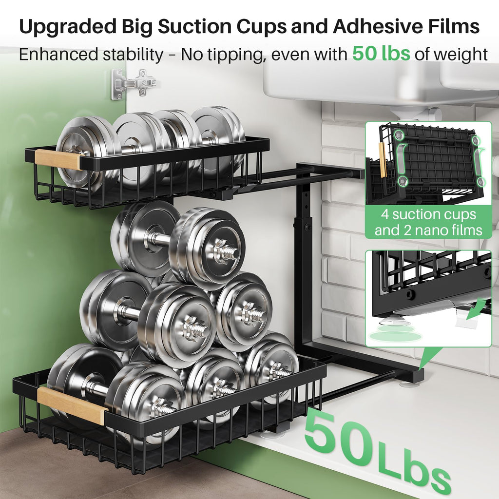 2 Tier Black Metal Under Sink Organizer, 2 Pack X13768