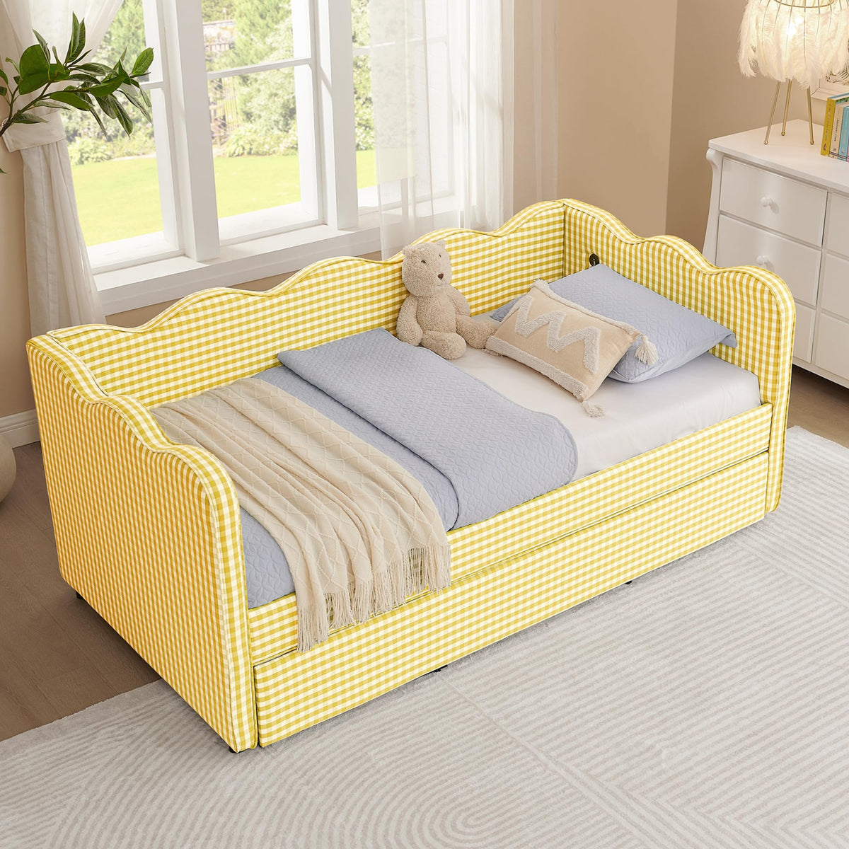 Twin Size Linen Upholstered Daybed with Trundle K2596