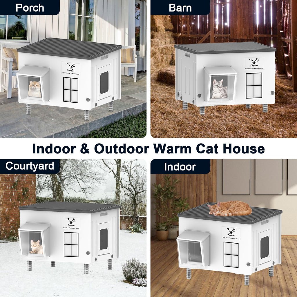 Large 100% Weatherproof Heated Outdoor Cat House with Escape Door O80988