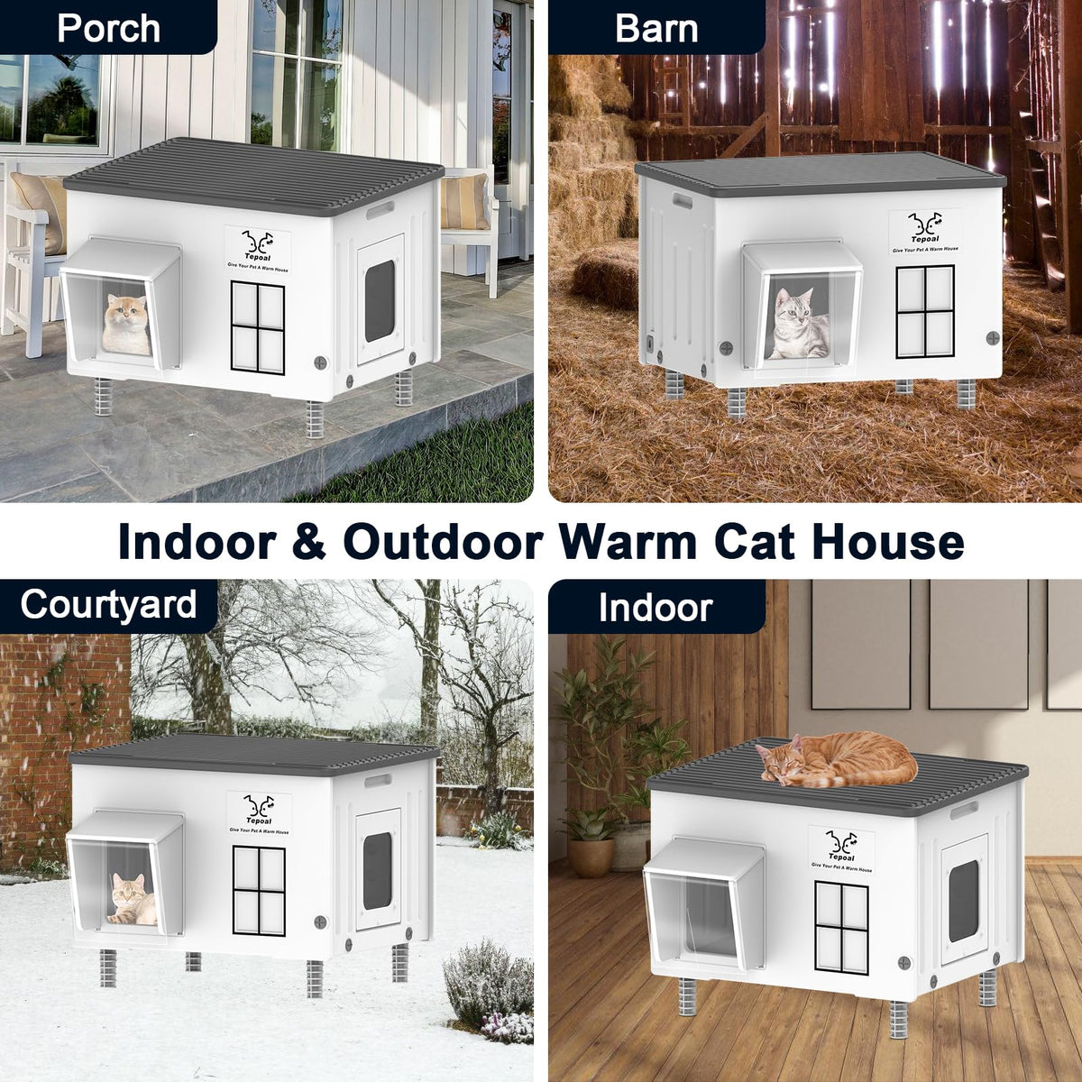 Large 100% Weatherproof Heated Outdoor Cat House with Escape Door O80988