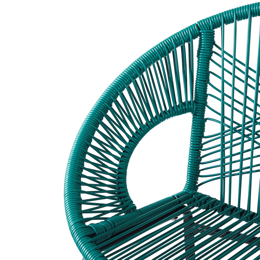 Teal Faux Wicker Outdoor Bar Stool Set of 2 D363003