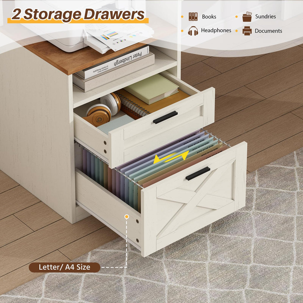 63" L Shaped Desk with Drawers and Storage Shelves C8982