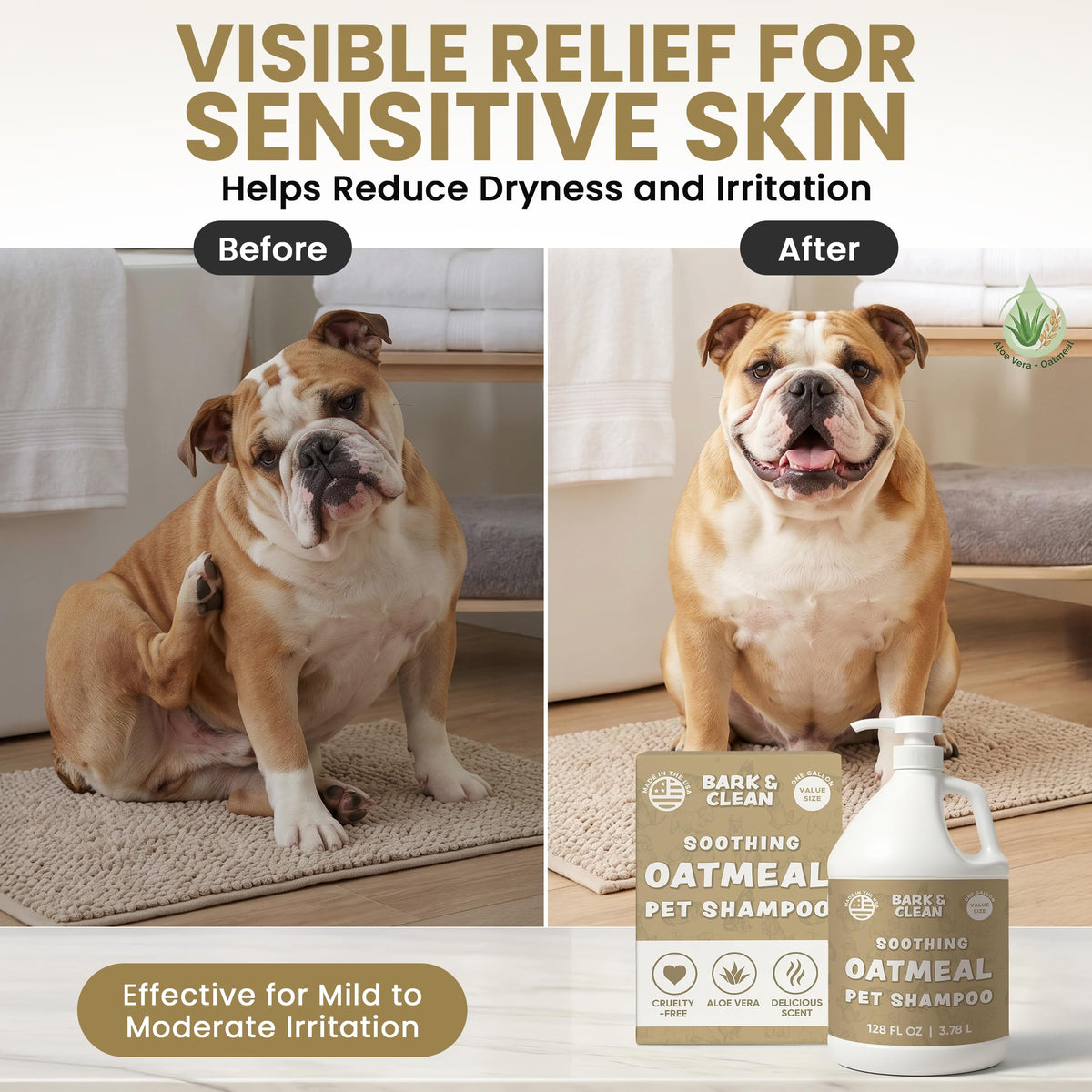 Oatmeal Dog Shampoo 1 Gallon with Pump Hypoallergenic Aloe Vera Coconut Oil V810874