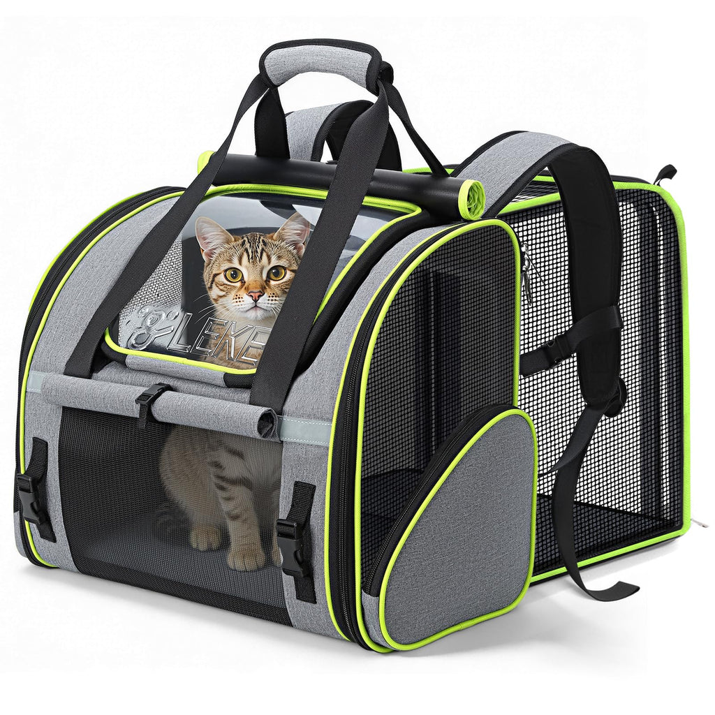 Expandable Cat Backpack Carrier for Cats and Small Dogs up to 18 lbs Grey Q78517