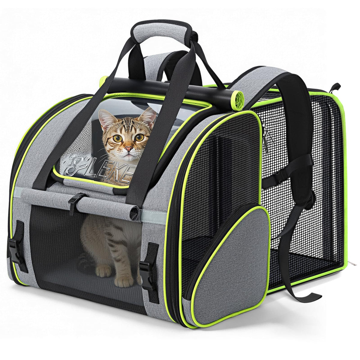 Expandable Cat Backpack Carrier for Cats and Small Dogs up to 18 lbs Grey Q78517