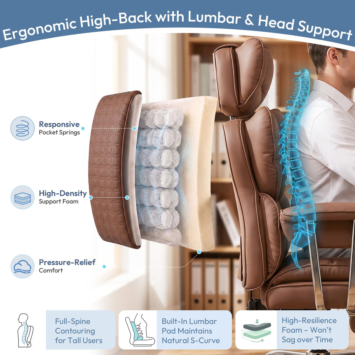 Brown Ergonomic Executive Office Chair with Footrest R16031