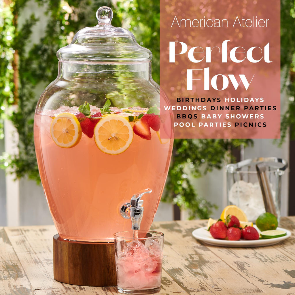 Glass Beverage Dispenser with Wood Base, 3 Gallon Q8316