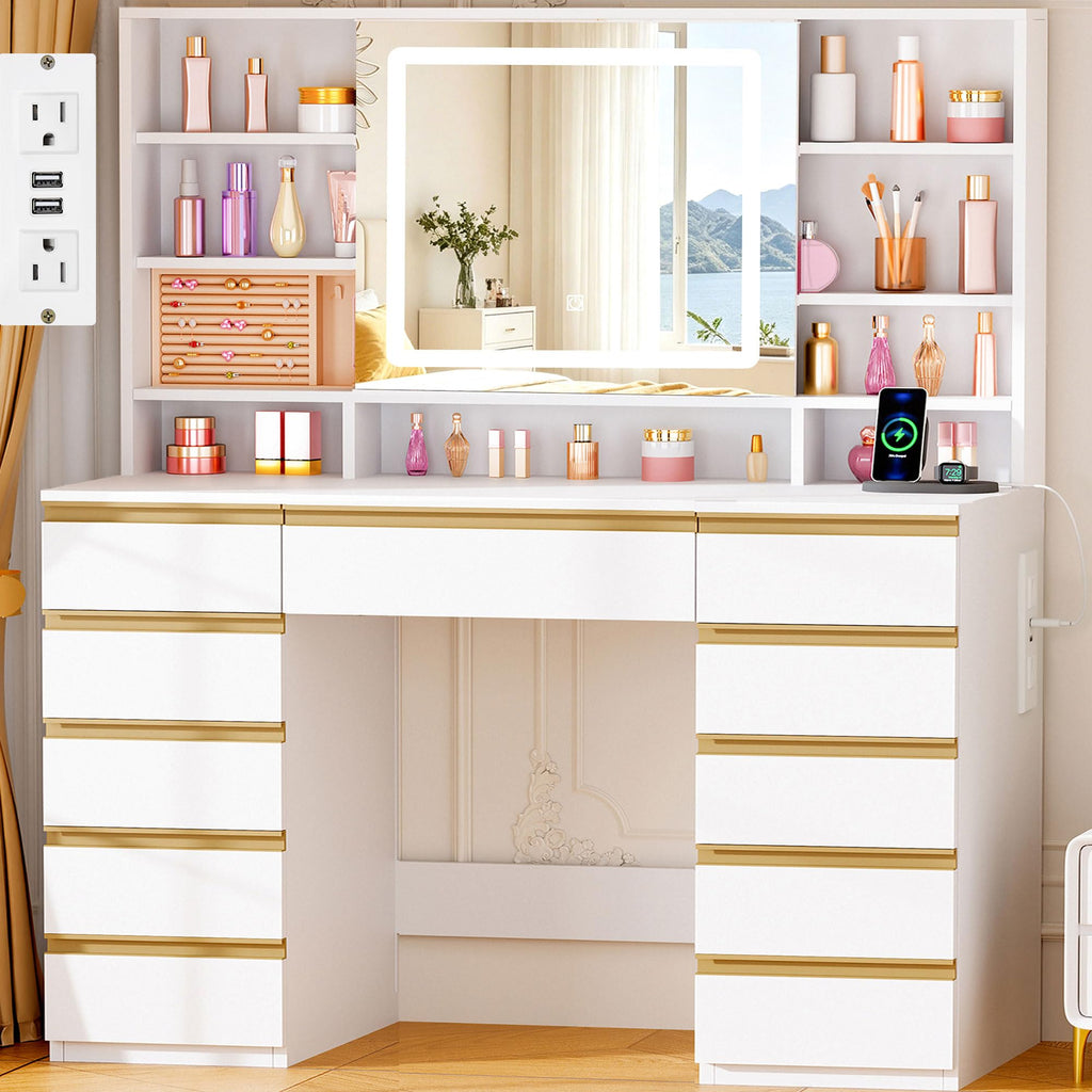 Large Vanity Desk with Sliding Mirror and Jewelry Storage G634