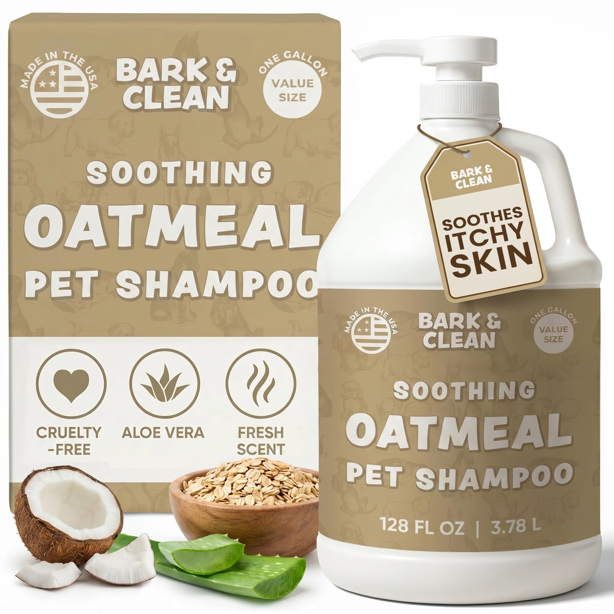 Oatmeal Dog Shampoo 1 Gallon with Pump Hypoallergenic Aloe Vera Coconut Oil V810874