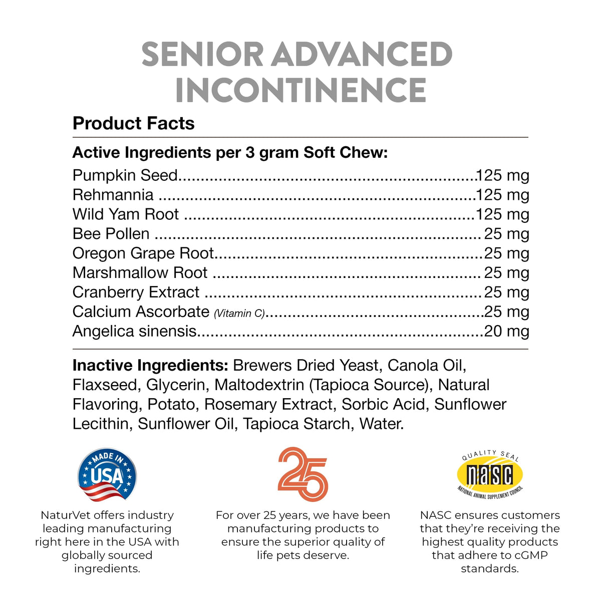 Senior Incontinence Dog Supplement 60 Ct V59946