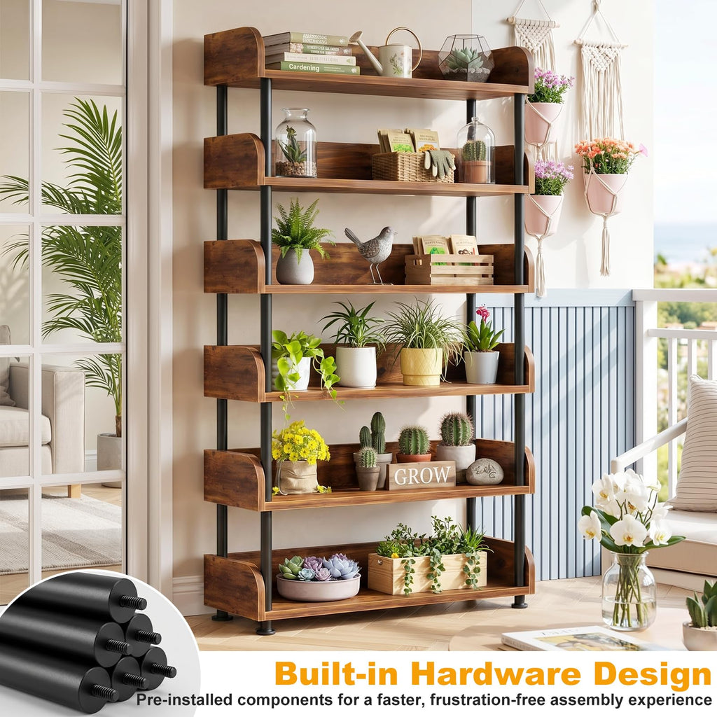 6-Tier Tall Open Bookshelf with Metal Frame L71859