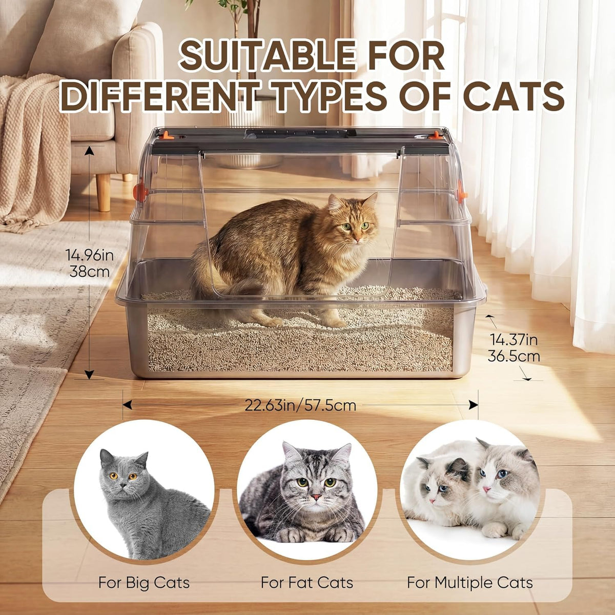 XL Stainless Steel Enclosed Cat Litter Box with Flip-Up Lid D7372