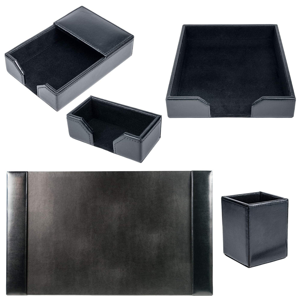 Black Bonded Leather 5-Piece Desk Set Y34212