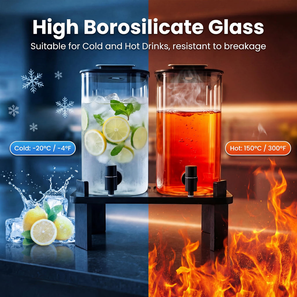 2 PCS 3 Gallon Glass Beverage Dispenser with Wood Stand T690133
