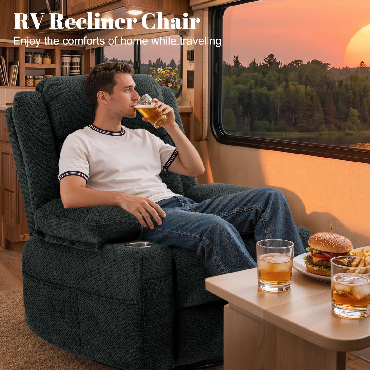 Gray Swivel Rocker Recliner with Massage & Heat Y7639