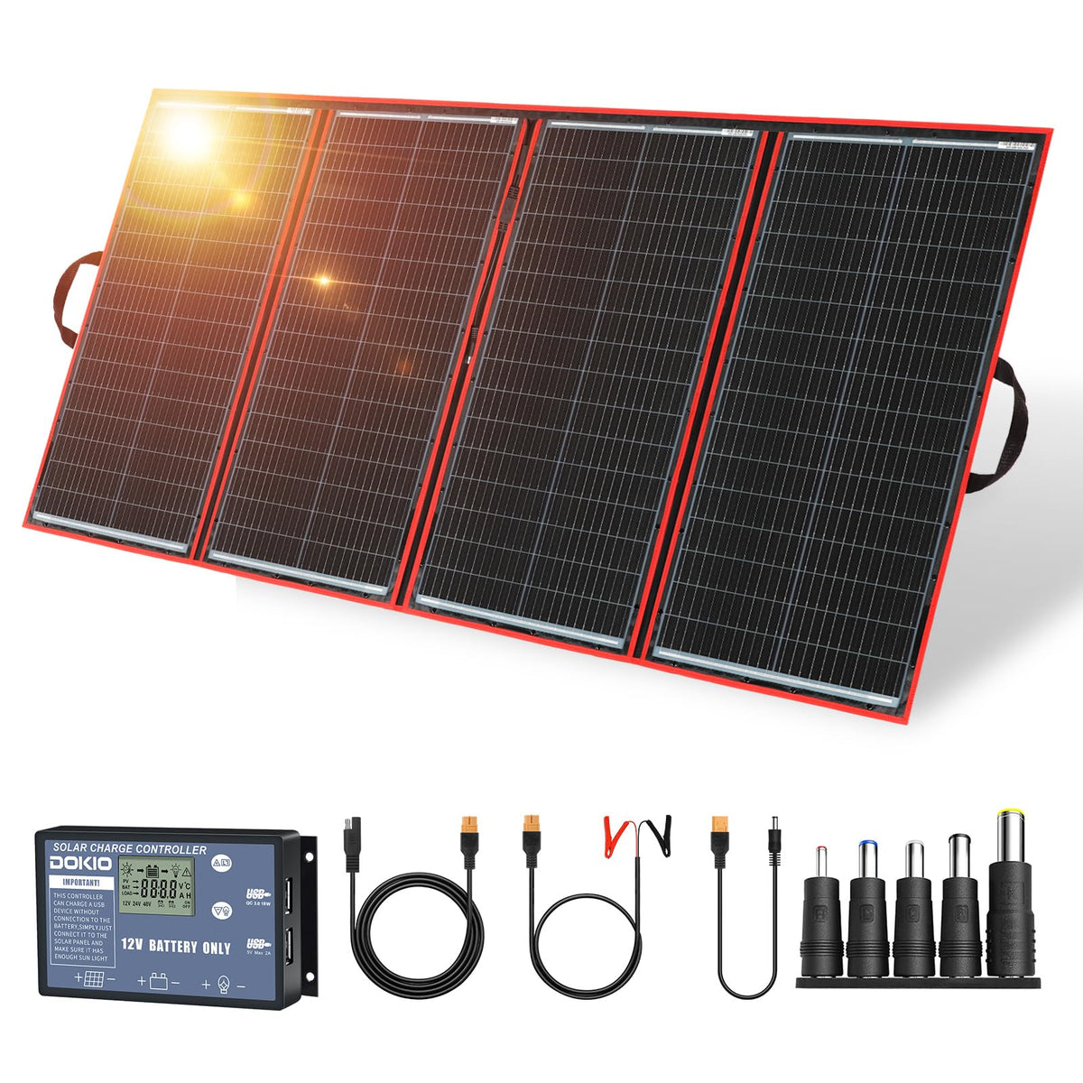 300W Foldable Solar Panel Kit with PWM Controller and USB Ports H751220