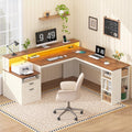 63" L Shaped Desk with Drawers and Storage Shelves C8982
