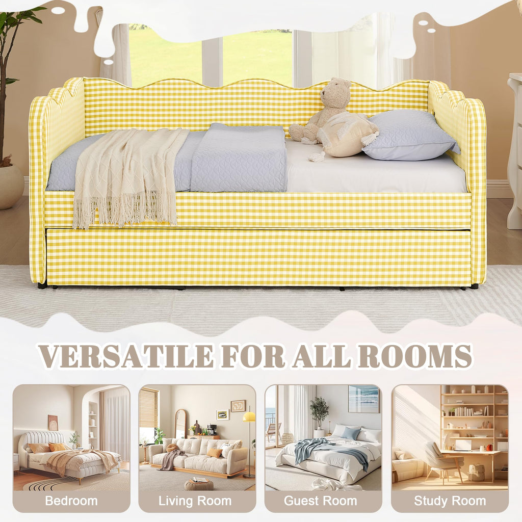 Twin Size Linen Upholstered Daybed with Trundle K2596