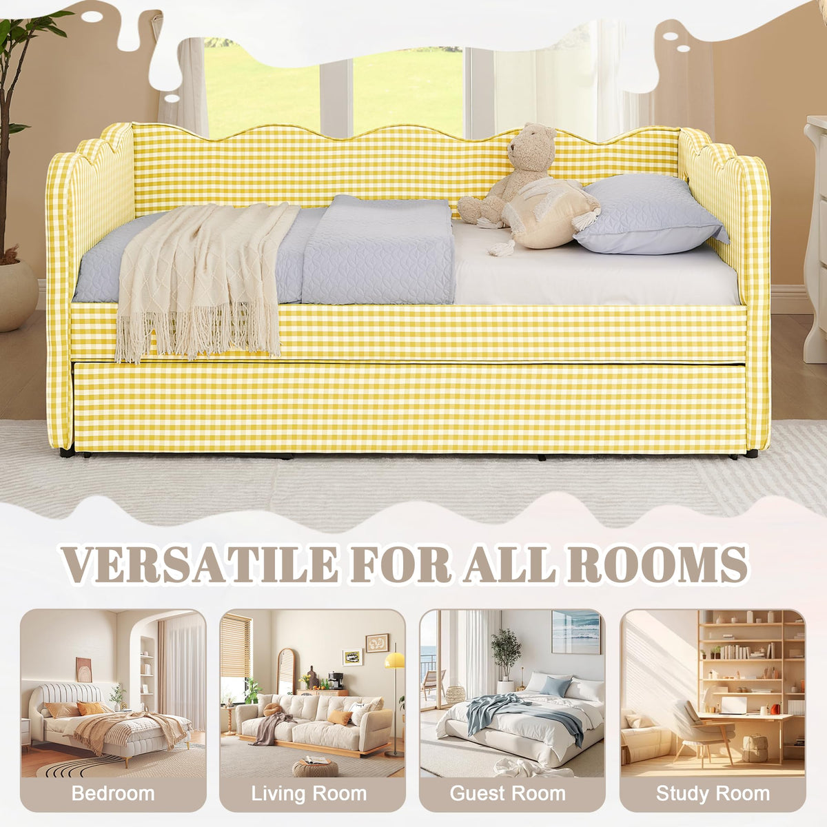 Twin Size Linen Upholstered Daybed with Trundle K2596