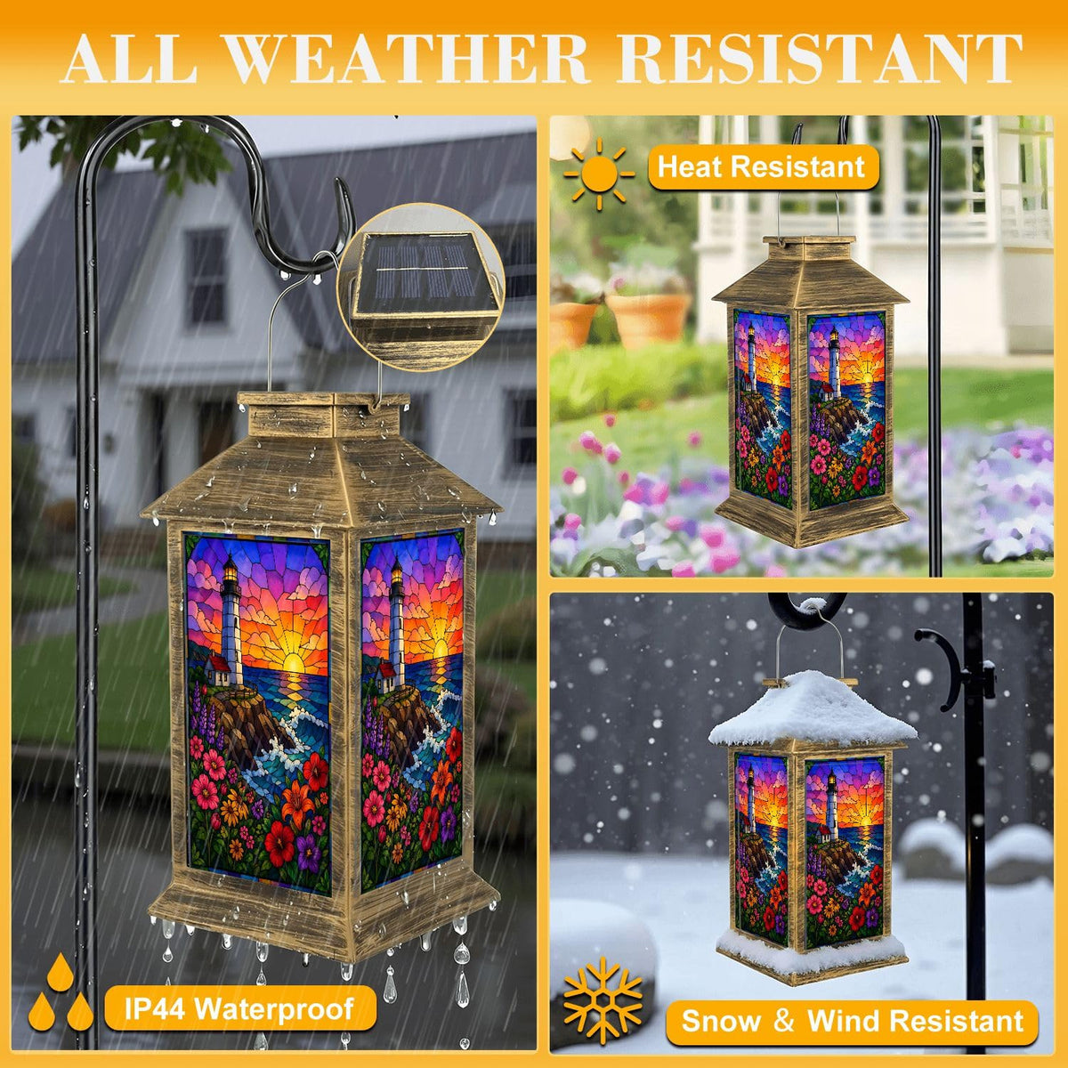Waterproof Stained Glass Solar Lantern P8269
