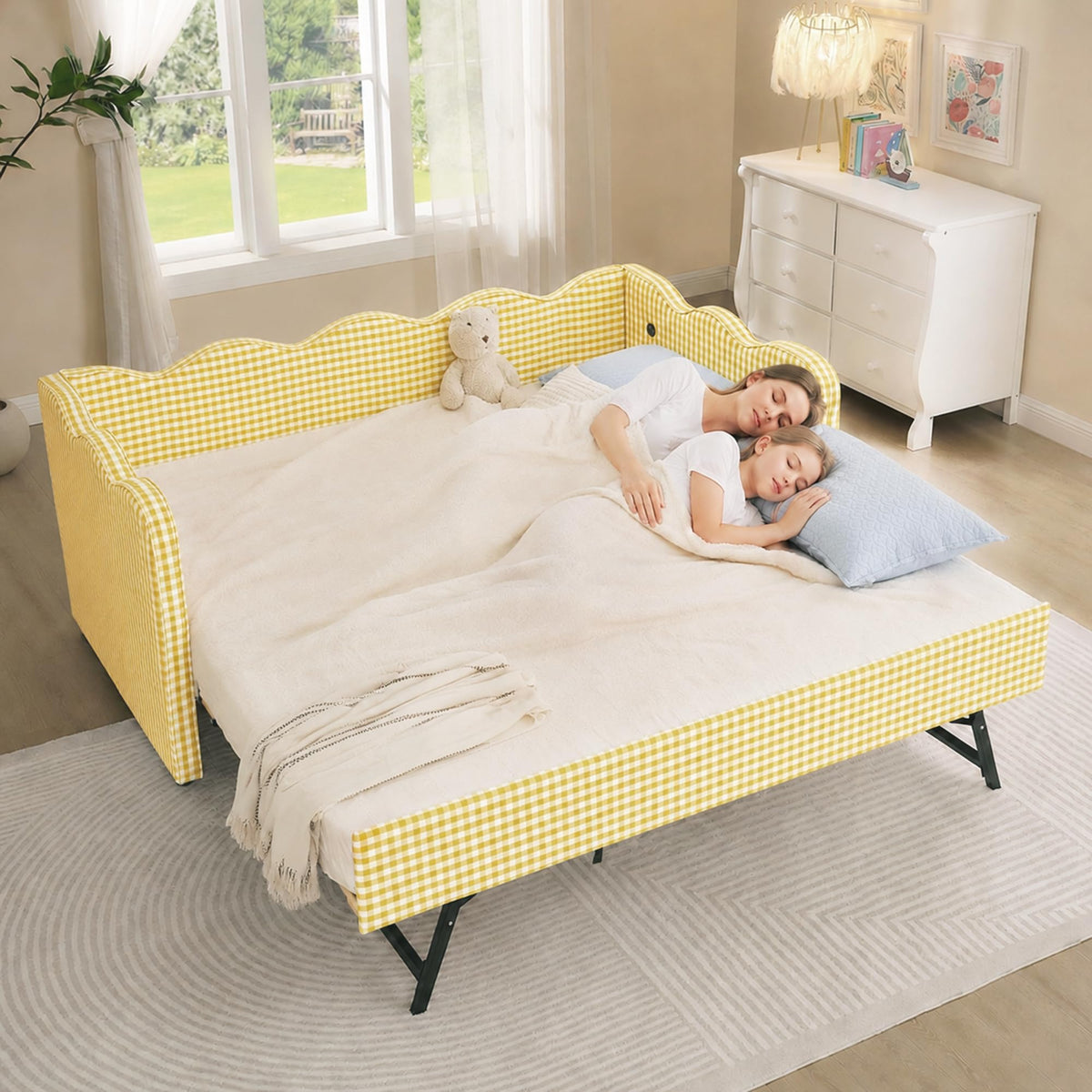 Twin Size Linen Upholstered Daybed with Trundle K2596