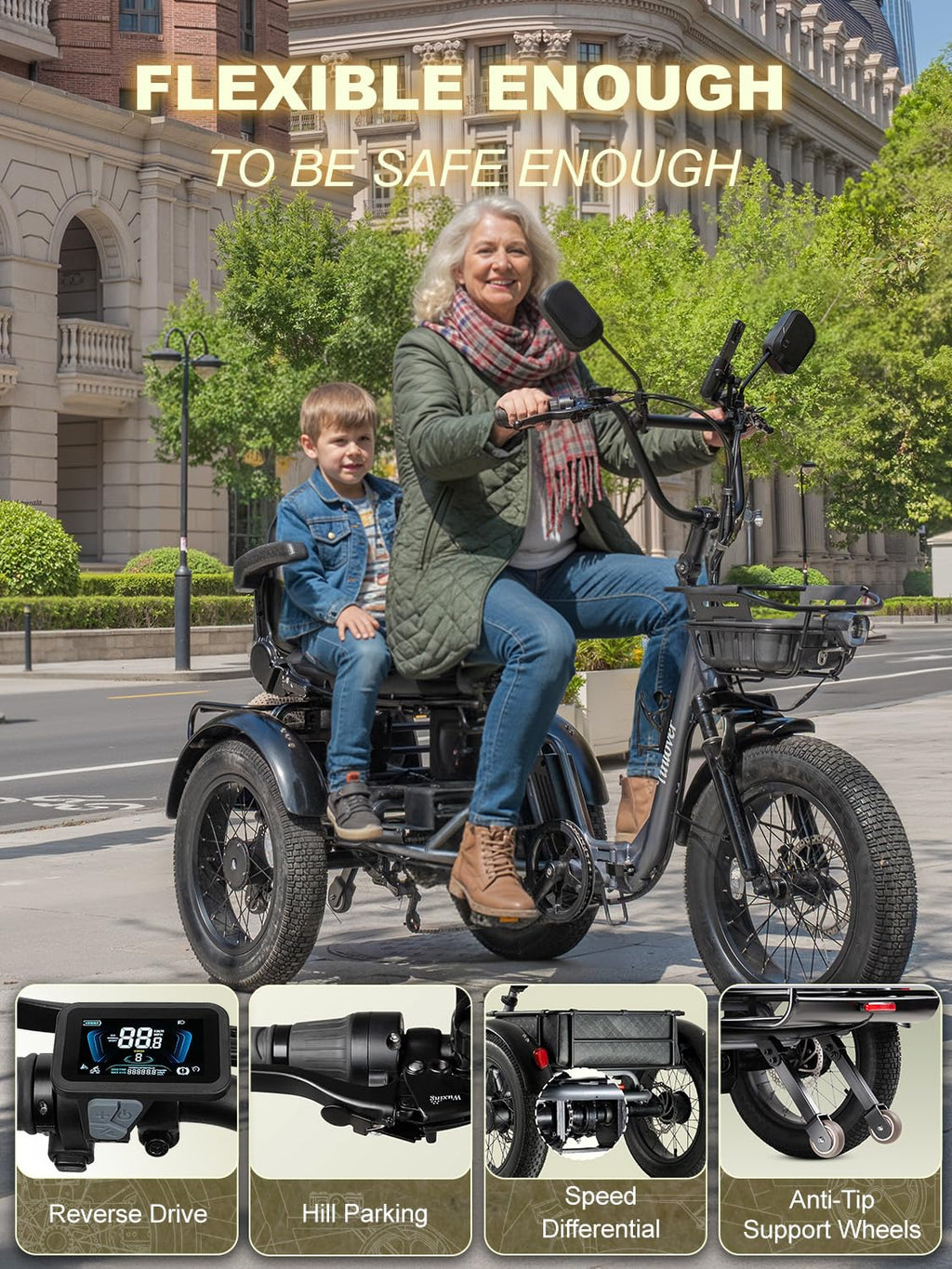 Folding Electric Tricycle for Adults 2 Seater 1000W 48V 15AH N237460