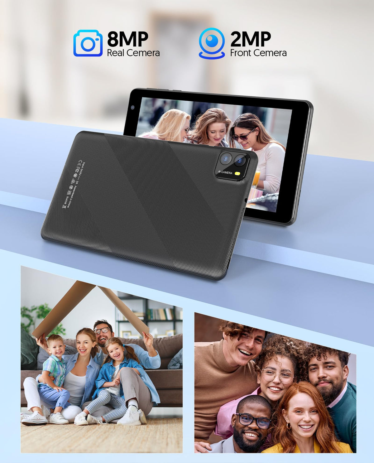 7 Inch Android 14 Tablet 8GB RAM 64GB ROM Black F9406