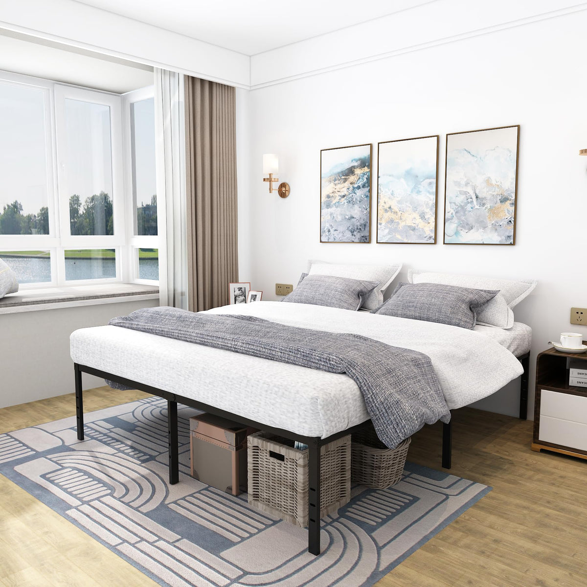 Queen Size 18 Inch Metal Platform Bed Frame B2709