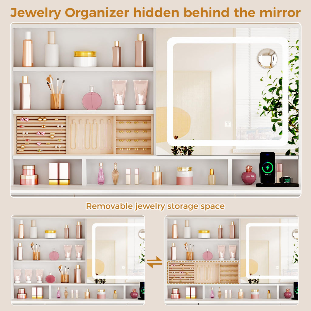Large Vanity Desk with Sliding Mirror and Jewelry Storage G634