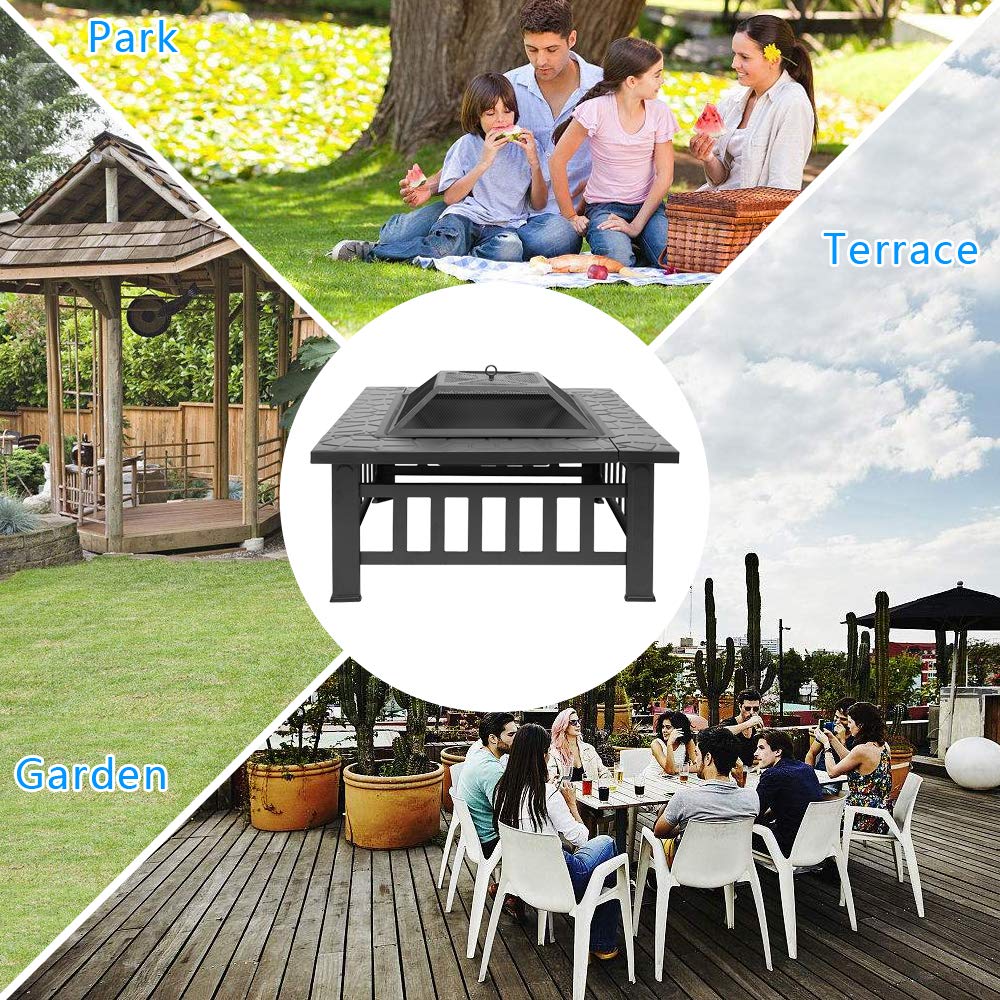 32in Outdoor Metal Wood Burning Fire Pit with Spark Screen F3208