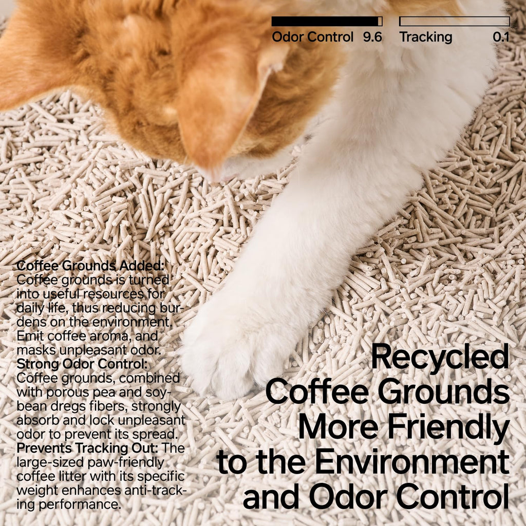 Tofu Cat Litter with Recycled Coffee Grounds, Clumping, Flushable 4Pack G303