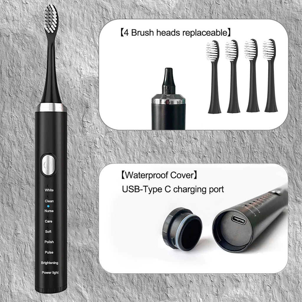 Rechargeable Electric Toothbrush with 4 Replacement Heads V235667