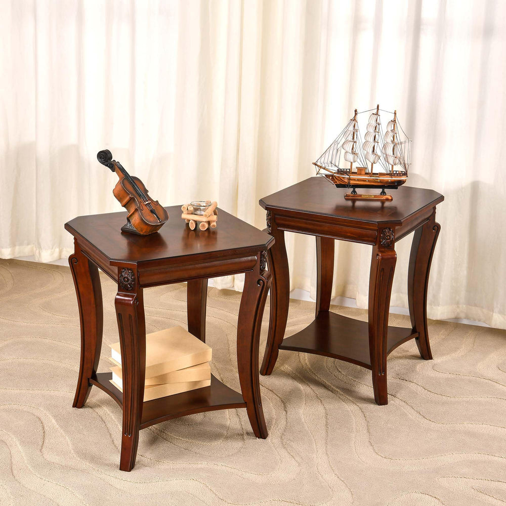 Vintage Wood End Table with Storage Shelf R9855