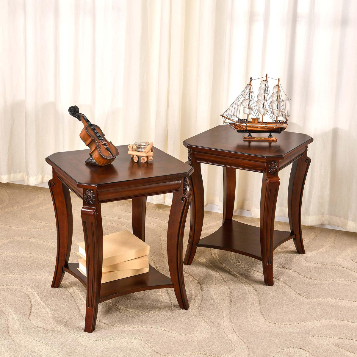 Vintage Wood End Table with Storage Shelf R9855